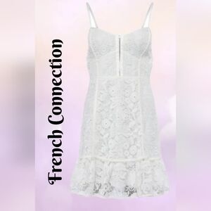 French Connection Binidari Womens White Lace Mini Dress Sz XS=4 Hookeye Front